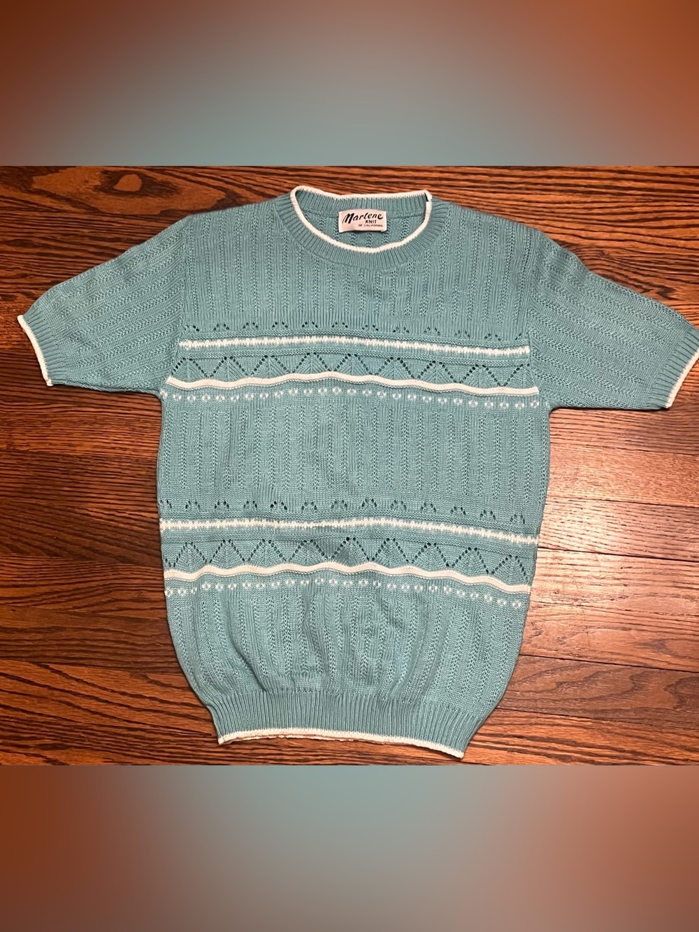 Vintage Marlene Knit of California Short-sleeve Sweater Turquoise Size Small